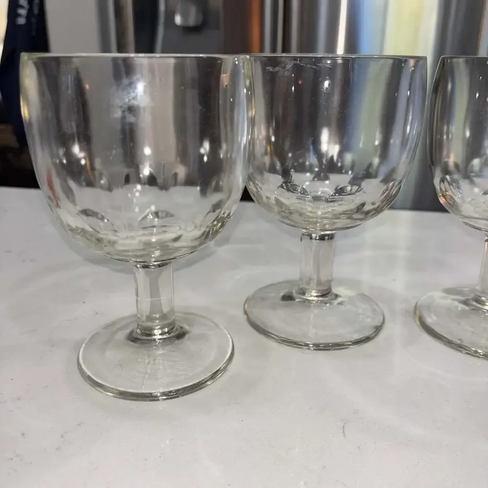 Vintage Clear Glass Thumbprint Stemmed Beer Goblets (4)